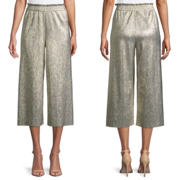 Alice + Olivia Elba metallic plisse pull on cropped wide legged pant size 4 NWT - Picture 2 of 13